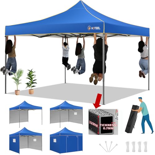 𝐇𝐨𝐭𝐞𝐞𝐥 Faltpavillon Pavillon 3x3 Wasserdicht Stabil Winterfest mit 4 Seitenwänden, Faltbar Partyzelt Gartenpavillon 3mx3m, Pop Up Pavillion Klappbar mit Tragetasche UV Schutz 50+, (Blau)