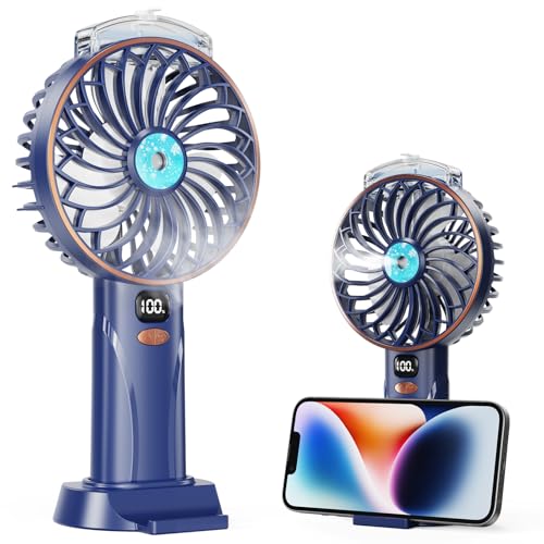 Fitabok Handventilator – Kleiner SprüH Tragbarer Mini Ventilatormit 25 Ml, USB-C Wiederaufladbarer Taschenventilator Mit 5 Geschwindigkeiten, Led Anzeige, 4000 mAh Akku, FüR BüRo, Outdoor, Reisen