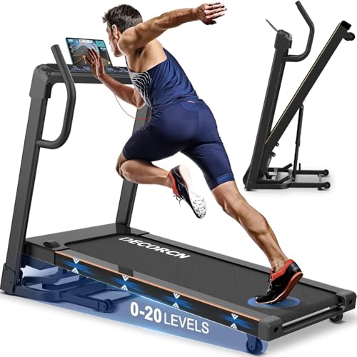 Decorcn Laufband für Zuhause - 4,5 PS, bis 16 km/h. Profi Große Lauffläche Laufband Klappbar, 20 Neigungsstufen Leise Walking Pad mit interaktivem LCD-Display & Bluetooth, bis 150KG