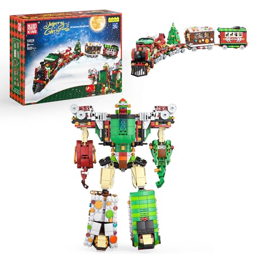 Mould King 12028 Technic 2-in-1 Weihnachtszug Bausteine & Transformers Roboter Klemmbausteine Kreatives Weihnachten Spielzeug Für Erwachsene Und Jugendliche(1522 Teile)