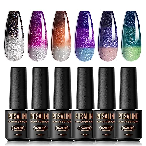 ROSALIND UV Nagellack, 6 Farben Mini nagel uv gel thermo, UV Nagellack Set thermogel Shellac Soak Off Nail Polish French Manicure für Frauen Mutter Geschenkset DIY zu Hause