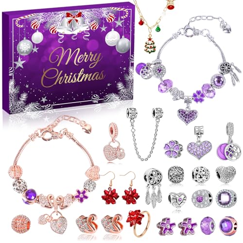 iZoeL Adventskalender Schmuck Lila 2024 Mädchen Teenager Frauen Schmuckkalender Adventskalenderschmuck Weihnachtskalender 24 tolle Damen-Schmuck wie Halskette Ringe Ohrringe Armband DIY