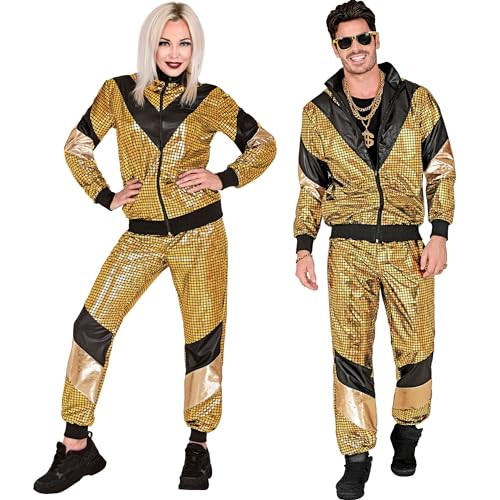 W WIDMANN MILANO Party Fashion - Kostüm Trainingsanzug, Gold, reflektierend, 80er Jahre Outfit, Jogginganzug, Bad Taste Outfit