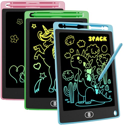 3 Stück LCD Schreibtafel, 8.5 Zoll Zeichenbrett Bildschirm Augenfreundliche Bunte Schrift Pad Für Drinnen und Unterwegs, Löschbarer Schreibtablett Spielzeug Geschenk für Kinder - Blau & Rosa & Grün