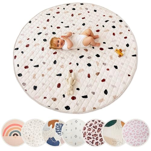 Gesteppte Krabbeldecke Baby 150cm, Konfetti – extra dicke 1,5cm weiche Baby Krabbelmatte – Baby Spielmatte mit rutschfester Unterseite zum Krabbeln, Laufgitter – maschinenwaschbare Baby Spieldecke