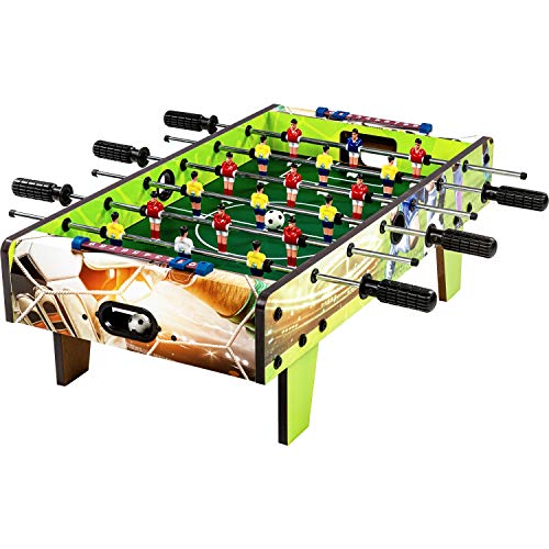 GAMES PLANET Mini Kicker Tischfußball „Chelsea“, Maße: 70x37x25 cm, Gewicht: 4 kg, 6 Spielstangen, Kleiner Kinder Tischkicker inkl. 2 Bälle, Soccer Print