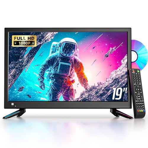 DESOBRY 19 Zoll Kleine Fernseher mit DVD Player integriert, 1080P Outdoor tv unterstützt Antenne HDMI USB AV Eingang, 12V Fernseher für wohnmobil/Camping/Wohnwagen