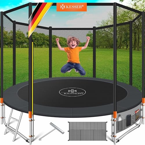 KESSER® Trampolin Outdoor Ø 244/305/366/427 cm Komplettset mit Sicherheitsnetz, Leiter, Randabdeckung & Seitentasche und Montagezubehör | Kindertrampolin Gartentrampolin Belastbarkeit 150 kg