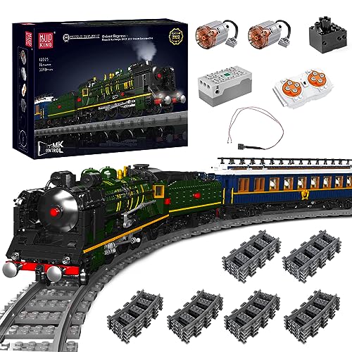 Mould King Technik Zug Beleuchtung Bauklötze Modell, 3898 Teile Ferngesteuerte LED-Licht Dampflokomotive Baustein Set, Weihnachtliches Spielzeug Geschenk für Erwachsene und Jugendliche