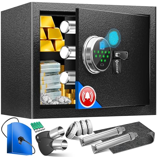 KESSER® Elektr. Tresor mit Fingerabdruck & Schlüssel M | Inkl. Notfallakku | Elektronischer Safe | 3x Doppelbolzenverriegelung | Boden Wandtresor | Möbeltresor | Panzerschrank Zahlenschloss Schwarz