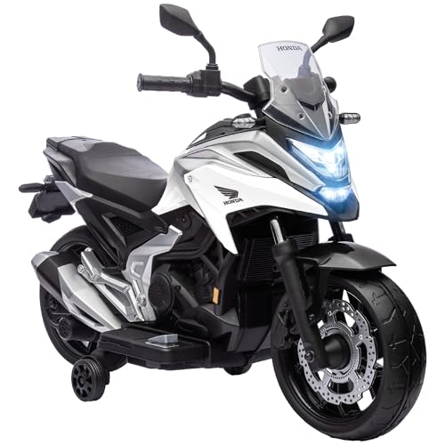 AIYAPLAY Elektro Kindermotorrad Elektromotorrad mit MP3, USB, Stützrädern, Musik, Scheinwerfer, Kinder Elektro Motorrad mit 2 Stützrädern für Kinder von 3-6 Jahren Weiß