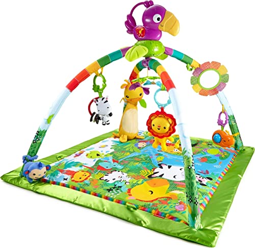 Fisher-Price DFP08 - Rainforest Erlebnisdecke mit Musik und Lichtern, Spieldecke mit Lichtern, Musik und bunten Charakteren, Babyspielzeug ab der Geburt