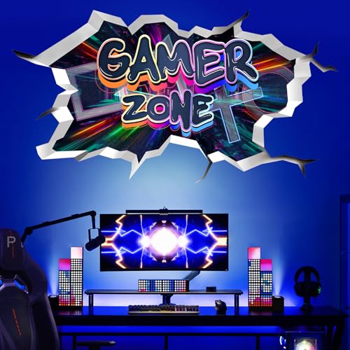 TOARTI 3D Gamer Zone Wandtattoo Gaming Wandbild für Schlafzimmer Wandaufkleber Junge Teenager Videospiel Wandstikcer für Jugendzimmer Deko Geschenk 85x46CM Bunte Gamer Poster