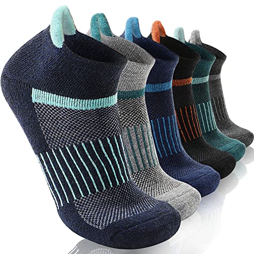 Anlisim Merino Wandersocken Kurz Sneaker Socken, Dicke Wollsocken, Warme Wolle Laufsocken, Kompressions Sportsocken Thermosocken Geschenke Wintersocken für Herren Damen, 6 Paar (Sortiert,M)