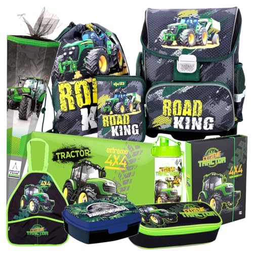 Traktor Schulranzen Set 10 Teile Ranzen Tornister Tasche Federmappe Trecker mit Sticker-von-Kids4shop Schultüte 85 cm ma