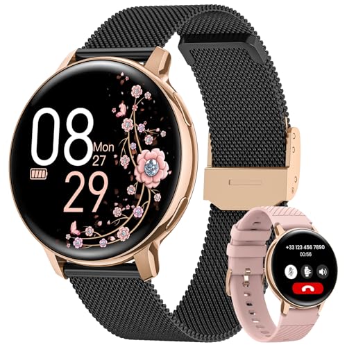 SWGOTA Smartwatch Damen, 1,39' Fitnessuhr mit Telefonfunktion 24H Pulsuhr SpO2 Schlafmonitor Menstruationszyklus 120+ Sportmodi Schrittzähler Kalorien Fitness Tracker IP68 iOS Android Roségold Schwarz