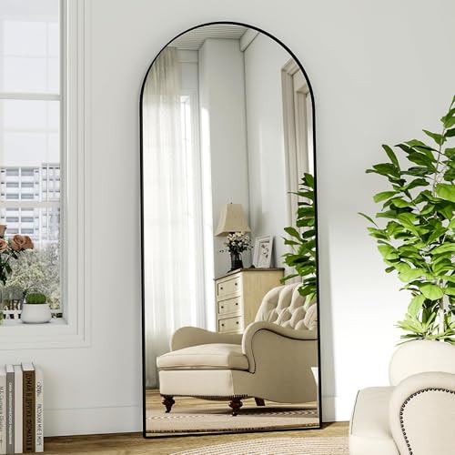 BEAUTYPEAK Großer Bogen Ganzkörperspiegel 181x63 cm, Gewölbter Standspiegel hängend oder lehnend an die Wand, groß Bodenspiegel mit Ständer für Schlafzimmer, Wohnzimmer oder Ankleidezimmer, Schwarz