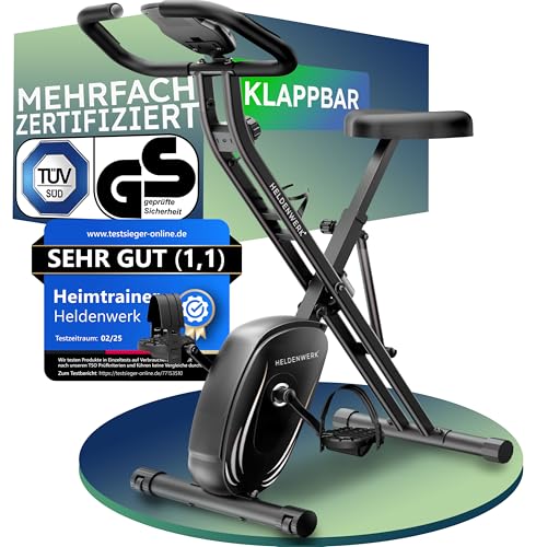 Neu HELDENWERK Heimtrainer fahrrad Klappbar Set-extra bequem & leise- [FlexiFoam] bis 150KG Belastbar Ergometer fahrrad, Hometrainer fahrrad, Ergometer Heimtrainer Senioren, Fitnessbikes, home trainer