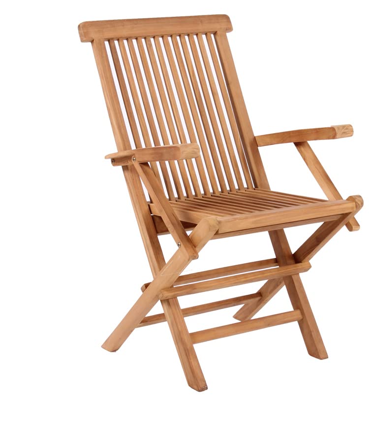 MR. DEKO® Klappstuhl Andover Teak | Hochlehner Outdoor Scherenstuhl | 60x53x89 cm | Armlehnstuhl Holz | Klapp Gartenstühle Outdoor | Gartenmöbel Hochlehner Stuhl Holz | Klappstuhl Außen Faltbar