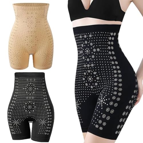 2 Stück Baicloud Ice Silk Ion Fiber Repair Shaping Shorts, Eis Seide Ion Fiber Restoration Shaper, Damen Butt Lifter Unterhose, Hoch Taille Bauchformung Fiber Restoration Shaper (Schwarz+Beige, L)