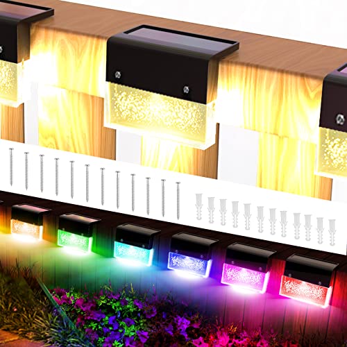 YAOBLUESEA 12 Stück Solarlampen für Außen Garten, Wasserdicht LED Zaunlichter mit 2 Modi (RGB/Warmweiß) Solar Deck Step Lights Outdoor Licht für Hof, Terrasse, Treppe, Stufen Zäune Beleuchtung Deko