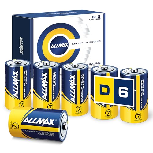 Allmax D Mono (LR20) Maximum Power Alkaline-Batterien (6 Stück) - Ultra-Langlebigkeit, 7 Jahre Haltbarkeit, auslaufsicheres Design, 1,5 V