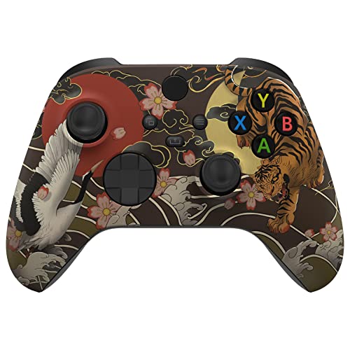 eXtremeRate Front Gehäuse für Xbox Series X/S Controller, Soft Touch Schutzhülle Vorderseite Hülle Gehäuse Case Cover Zubehör für Xbox Series X&S Controller(Tiger&Kranich)-KEIN Controller