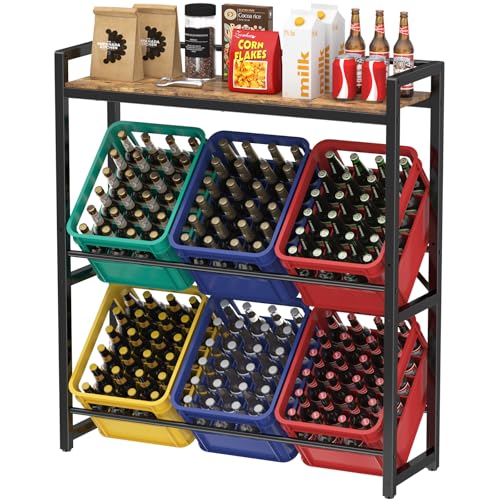 Lifewit Getränkekistenregal mit Ablage für 6 Kisten, 32D x 104W x 117,3H cm Regale für Getränkekisten, Freistehend Kistenständer Getränkeregal Wasserkistenregal Bierkistenregal, Rustikales Braun