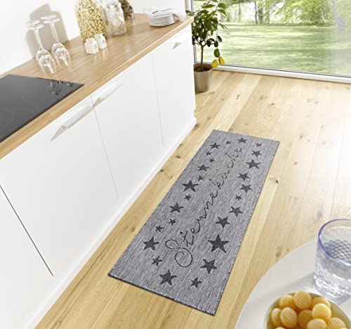 Hanse Home Cucina Küchenläufer Sterneküche – Teppichläufer mit Schriftzug Flachgewebe Küchenteppich rutschfest Teppich Läufer für Küche, Flur, Eingangsbereich, Esszimmer – 62x150cm, Anthrazit