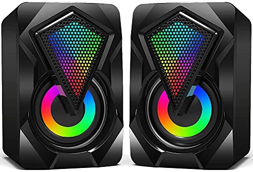 NJSJ Stereo-2.0-Lautsprecher PC, Boxen mit USB-Stromversorgung, RGB LED Licht, 6 Watt, 3,5 mm AUX Klinke, Gaming Lautsprecher für Laptop, Computer, Monitor, Tablets, Music Player, PS5, Schwarz