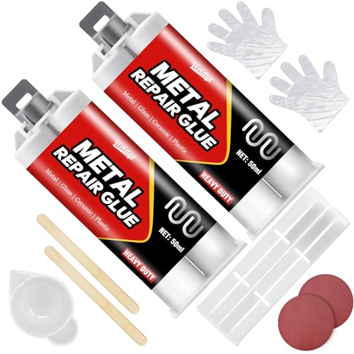 Metallkleber Extra Stark 100ml, 2K Flüssigmetall Kleber, Hitzebeständiger Kleber für Schweißen aus Edelstahl, Verzinkter Stahl, Aluminiumlegierung, Kupfer, Glas, Keramik und DIY