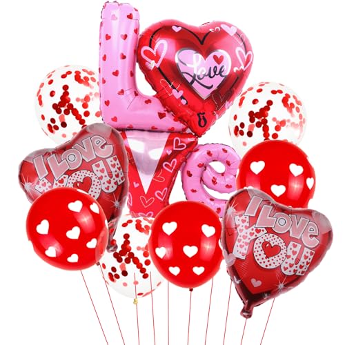 DazzJoy Valentinstag Deko Luftballons Rot, Heiratsantrag Deko Herzluftballons, Romantische Deko Folienballon, Verlobung Deko Luftballon Rot für Hochzeitstag Braut Engagement Romantische Dekoration