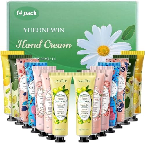 14 Pack Handcreme Weihnachtsgeschenke Trockene Rissige Hände Fuß Feuchtigkeitscreme für den Winter, Duft Hand Tag Nachtcreme - Körpercreme zieht Schnell ein Geschenkset (420ml)
