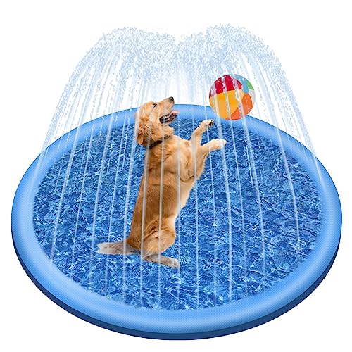 Jsdoin Hundepool -100cm aufblasbarer Hundespritzer Hundepool, faltbar verdickte Outdoor-Hundesprinkler Spielmatte für Sommer Garten Strand Hinterhof Hundesprinkler Wasserspielzeug, blau