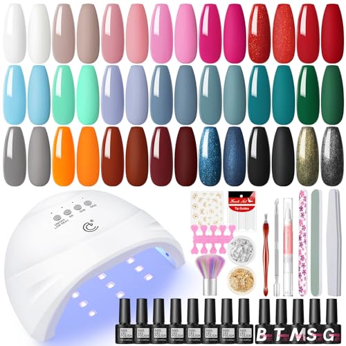 COSCELIA 25PCS Nagelset Gelnägel Starterset mit UV Lampe - Nagelset Gelnägel Starterset- Schwarz Weiß Rot Grün Grau - Nagel Sets Gel Nägel für Anfänger - Gelnägel Set - Nail Art Set