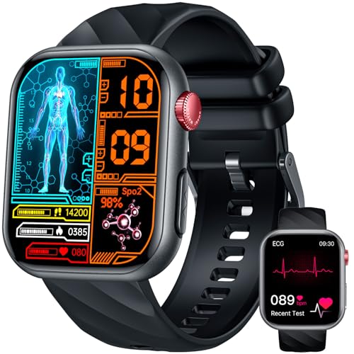 Smartwatch Herren 𝐄𝐂𝐆 𝐇𝐑𝐕 𝐁𝐥𝐮𝐭𝐳𝐮𝐜𝐤𝐞𝐫 Herzfrequenz Blutdruck: 1,97' AMOLED Touch Schwarz Gesundheitsuhr mit Schlafmonitor Schrittzähler Telefonfunktion Sportuhr Fitnessuhr iOS Android