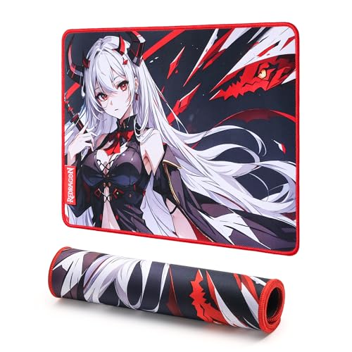 Redragon EISA P047-S Anime Gaming-Mauspad - Glatte Lycra-Oberfläche, rutschfeste Gummibasis, wasserabweisend, langlebiges 5 mm Dickes Design, 33 x 25 cm, Schwarz