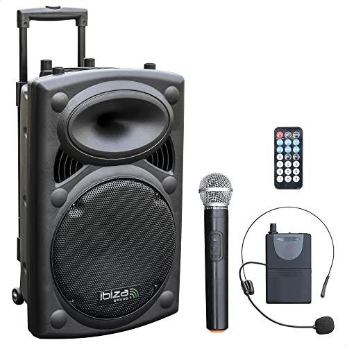 Ibiza - PORT12VHF-BT - Tragbarer Lautsprecher 12'/700W MAX mit 2 Mikrofonen (VHF), Fernbedienung und Schutztasche - Bluetooth, USB, SD - 5 bis 7 Stunden Betriebsdauer