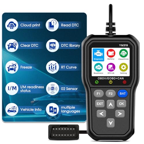 Anluomania OBD2 Diagnosegerät Auto, KFZ Auslesegerät Mit OBD2-Funktionen, Auto Diagnosegerät, Motor Fehlercodeleser, OBD2 Scanner Codeleser, Auto Auslesegerät, 2,4 Zoll IPS Farbbildschirm, 13 Sprachen