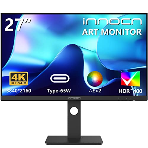 INNOCN 4K Monitor 27 Zoll, IPS Bildschirm Professioneller Kalibrieren, 98% DCI-P3, HDR, (HDMI/DisplayPort/USB-C), Höhenverstellbar, VESA 75x75, 27C1U-D