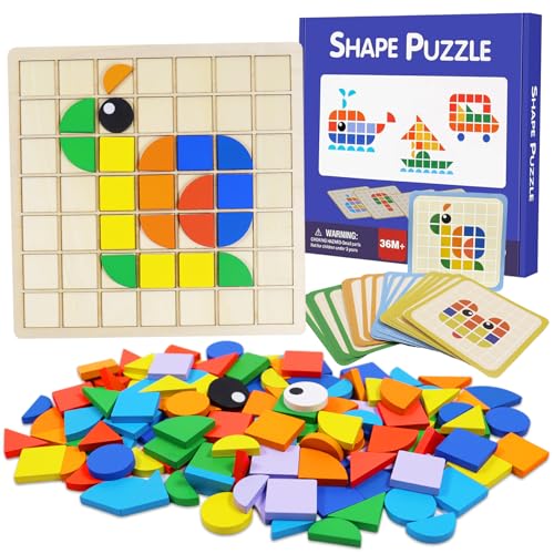 Mosaik Holzpuzzle, 150PCS Steckspiel Tangram Kinder Puzzle, Montessori Spielzeug ab 3 4 5 6 Jahre, Geometrische Formen Puzzle Bausteine, Sensorische Feinmotorik Konzentrationsspiele Lernspiele