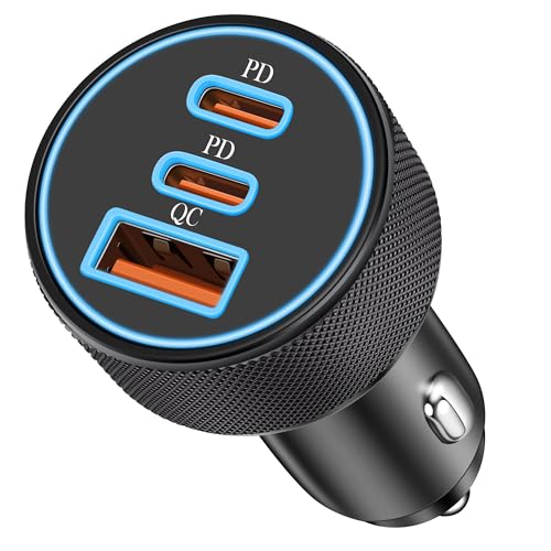 67W 3-Port Zigarettenanzünder USB C, Dual USB-C & USB-A Auto Ladegerät PD/QC kfz Schnellladegerät 12V USB Adapter für iPhone 16/15/14/13/Pro Max/16e, Google Pixel 9/8, iPad, Samsung Galaxy S24/S23/S22