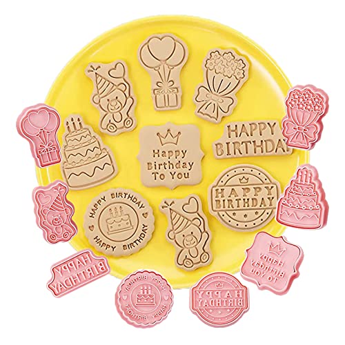 8 Stück Ausstechformen Set, Plätzchenform Happy Birthday Keks, Geburtstag Plätzchen Ausstecher, 3D Ausstechformen Formen, Kunststoff Ausstecher für Geburtstagsfeiern, Cookies Cutter für DIY Fondant