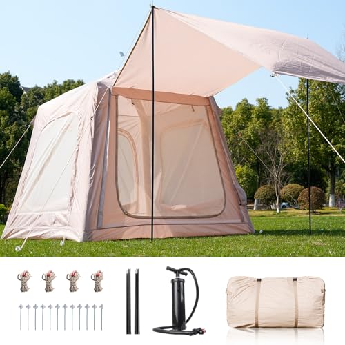 Ytaoeo Aufblasbares Zelt Outdoor Camping Zelt für 2-4 Personen mit Luftpumpe Aufblasbares Campingzelt aus Wasserdichtem Oxford-Stoff Air Glamping Zelte für 4 Jahreszeiten Camping