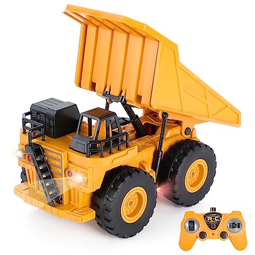 Highttoy Ferngesteuerter Kipper Dumper für Kinder, 6 Kanal RC Kipper Kipplaster Spielzeug Baustellenfahrzeug Kinder 1:24 Ferngesteuerters Muldenkipper LKW Spielzeug mit Lichtern und Ton