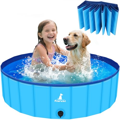 Pourbibi Hundepool Schwimmbad für Hunde, Hundeplanschbecken Hundebad, 160 * 30cm Klappbares Haustier-Duschbecken mit Umweltfreundlichem PVC rutschfest