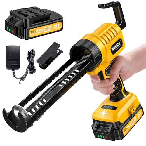 TaskStar Kartuschenpresse Akku mit 1 Akku, Elektrische Silikonspritze mit Ladegerät/LED-Licht, Silikonpistole Akku zum Füllen, 5 Einstellbare Geschwindigkeiten