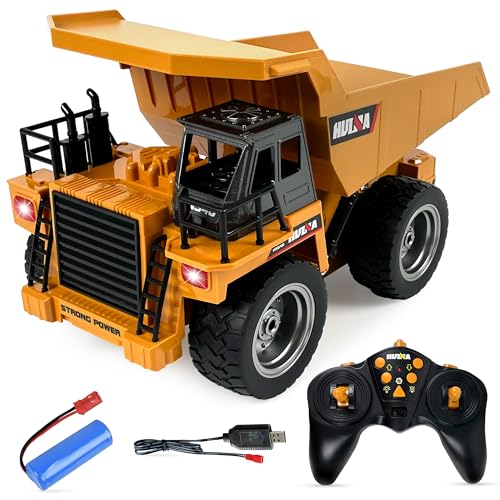 CELMAN Ferngesteuerter Muldenkipper – RC Kipplaster, LKW Spielzeug 1:18, Baufahrzeug mit Metallkabine, LED-Lichtern, 9-Kanal-Steuerung, Gummireifen, 2.4 GHz, realistische Kippfunktion