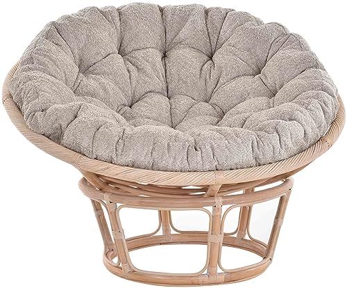 Krines Home Papasansessel XXL mit Kissen Relax Papasan Chair Natur Rattan Liegesessel (Ø120cm, Vintage Weiss)