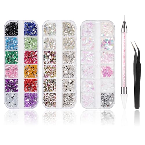 5600 Stück Strasssteine Nägel Nail Art,36 Farben Glitzersteine, Dekorationen Nagelsteine für Nagelkunst, einschließlich Wachsstift für Strasssteine und Strass-Picker